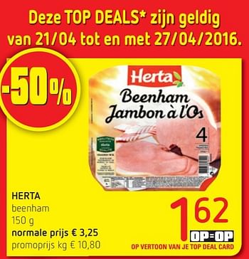 Promoties Herta beenham - Herta - Geldig van 21/04/2016 tot 04/05/2016 bij Spar (Colruytgroup)