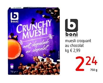 Promotions Crunchy muesli met chocolade - Boni - Valide de 21/04/2016 à 04/05/2016 chez Eurospar (Colruytgroup)