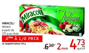 Promotions Miracoli dinners - Miracoli - Valide de 21/04/2016 à 04/05/2016 chez Eurospar (Colruytgroup)