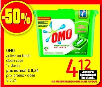 Promotions Omo active of fresh clean caps - Omo - Valide de 21/04/2016 à 04/05/2016 chez Eurospar (Colruytgroup)