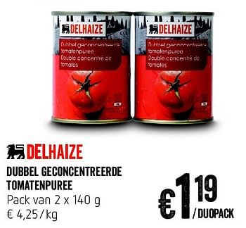 Promotions Dubbel geconcentreerde tomatenpuree - Produit Maison - Delhaize - Valide de 14/04/2016 à 20/04/2016 chez Delhaize