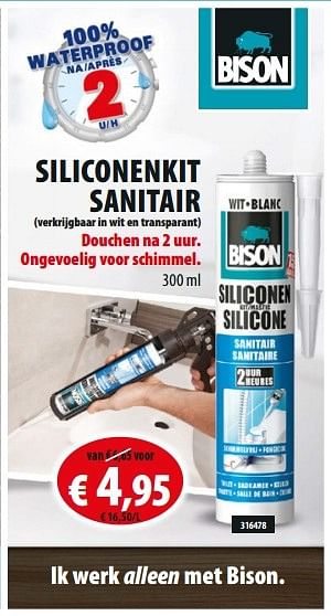 Promoties Siliconenkit sanitair - Bison - Geldig van 20/04/2016 tot 01/05/2016 bij Hubo