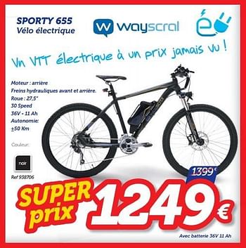 Promotions Sporty 655 vélo électrique - Wayscrall - Valide de 13/04/2016 à 12/05/2016 chez Auto 5