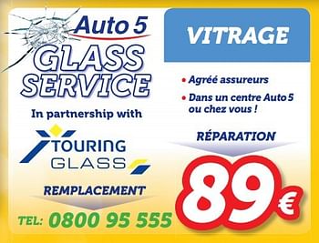 Promotions Vitrage - Produit maison - Auto 5  - Valide de 13/04/2016 à 12/05/2016 chez Auto 5