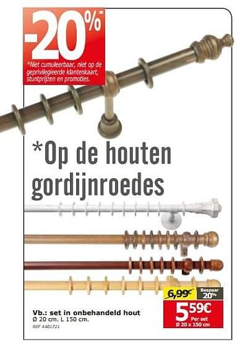 Promoties Houten gordijnroedes set in onbehandeld hout - Huismerk - BricoPlanit - Geldig van 26/04/2016 tot 09/05/2016 bij BricoPlanit