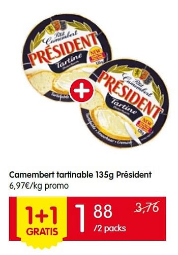 Promotions Camembert tartinable président - Président - Valide de 05/05/2016 à 11/05/2016 chez Red Market