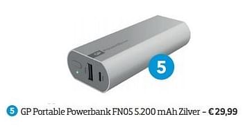 Promoties Gp portable powerbank fn05 5.200 mah zilver - GP - Geldig van 01/05/2016 tot 31/05/2016 bij Coolblue