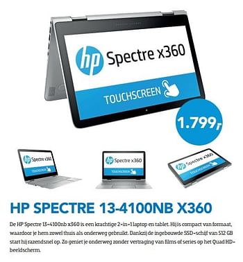 Promoties Hp spectre 13-4100nb x360 - HP - Geldig van 01/05/2016 tot 31/05/2016 bij Coolblue