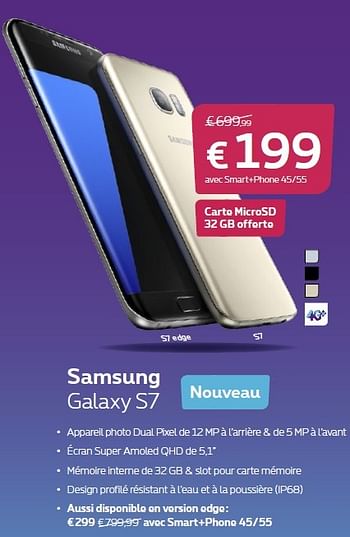 Promotions Samsung galaxy s7 - Samsung - Valide de 01/05/2016 à 31/05/2016 chez Proximus