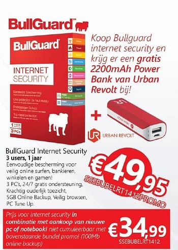 Promoties Bullguard internet security 3 users, 1 jaar - Bullguard - Geldig van 28/04/2016 tot 31/05/2016 bij Compudeals