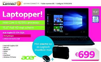Promoties Acer aspire e5-574-52ja - Acer - Geldig van 01/05/2016 tot 31/05/2016 bij Connect IT