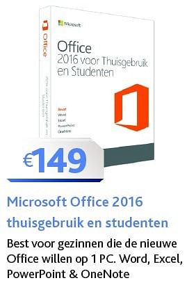 Promoties Microsoft office 2016 thuisgebruik en studenten - Microsoft - Geldig van 01/05/2016 tot 31/05/2016 bij Connect IT