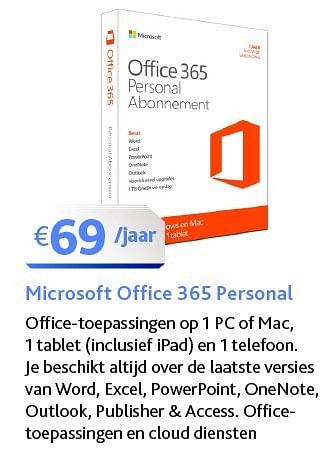 Promoties Microsoft office 365 personal - Microsoft - Geldig van 01/05/2016 tot 31/05/2016 bij Connect IT