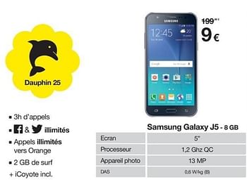 Promotions Samsung galaxy j5 - 8 gb - Samsung - Valide de 10/05/2016 à 31/05/2016 chez Orange