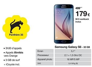 Promotions Samsung galaxy s6 - Samsung - Valide de 10/05/2016 à 31/05/2016 chez Orange