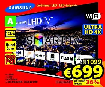 Promoties Samsung téléviseur led - led-televisie ue48ju6445 - Samsung - Geldig van 20/05/2016 tot 30/06/2016 bij ElectroStock