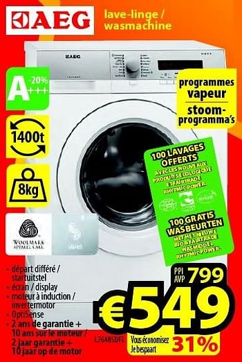 Promoties Aeg lave-linge - wasmachine l76485dfl - AEG - Geldig van 20/05/2016 tot 30/06/2016 bij ElectroStock
