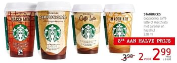 Promoties Starbucks cappuccino, caffé latte of macchiato met caramel of hazelnut - Starbucks - Geldig van 19/05/2016 tot 01/06/2016 bij Eurospar (Colruytgroup)
