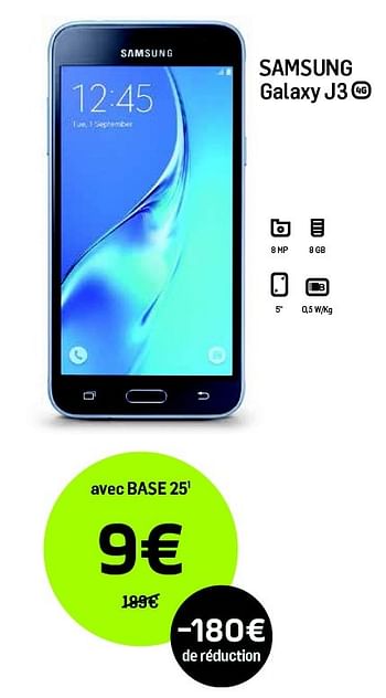 Promotions Samsung galaxy j3 - Samsung - Valide de 25/05/2016 à 30/06/2016 chez Base