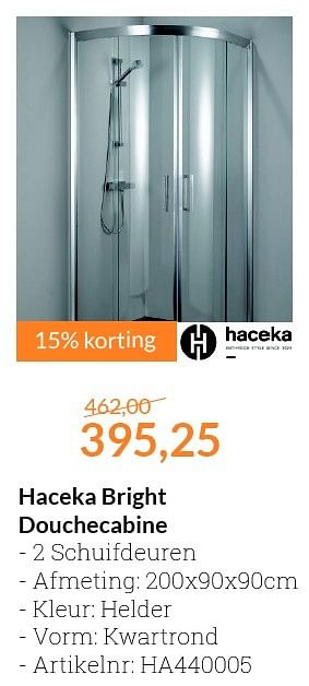 Promoties Haceka bright douchecabine - Haceka - Geldig van 01/06/2016 tot 30/06/2016 bij Sanitairwinkel