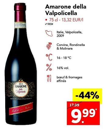 Promotions Amarone della valpolicella - Vins rouges - Valide de 06/06/2016 à 12/06/2016 chez Lidl
