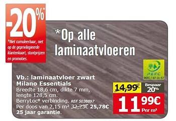 Promoties Laminaatvloer zwart milano essentials - Essentials - Geldig van 07/06/2016 tot 20/06/2016 bij BricoPlanit