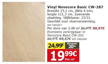 Promoties Vinyl novocore basic cw-287 - Huismerk - BricoPlanit - Geldig van 07/06/2016 tot 20/06/2016 bij BricoPlanit