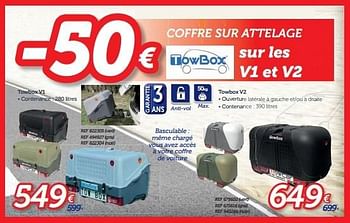 Promotions -50€ coffre sur attelage sur les v1 et v2 - TowBox - Valide de 13/06/2016 à 07/07/2016 chez Auto 5