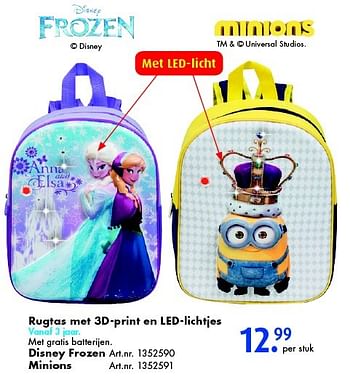 Promoties Rugtas met 3d-print en led-lichtjes - Disney  Frozen - Geldig van 11/06/2016 tot 26/06/2016 bij Bart Smit