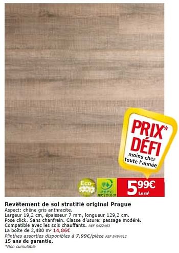 Promotions Revêtement de sol stratifié original praag - Produit maison - BricoPlanit - Valide de 21/06/2016 à 18/07/2016 chez BricoPlanit
