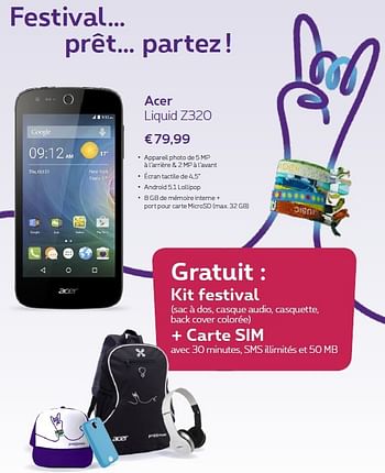 Promotions Acer liquid z320 - Acer - Valide de 01/06/2016 à 30/06/2016 chez Proximus