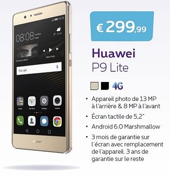 Promotions Huawei p9 lite - Huawei - Valide de 01/06/2016 à 30/06/2016 chez Proximus