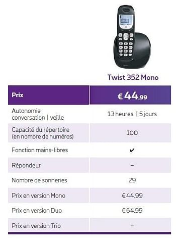 Promotions Twist 352 mono - Huismerk - Proximus - Valide de 01/06/2016 à 30/06/2016 chez Proximus