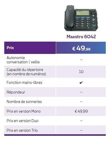 Promotions Maestro 6042 - Huismerk - Proximus - Valide de 01/06/2016 à 30/06/2016 chez Proximus