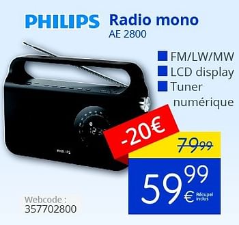Promotions Philips radio mono ae 2800 - Philips - Valide de 01/06/2016 à 30/06/2016 chez Eldi