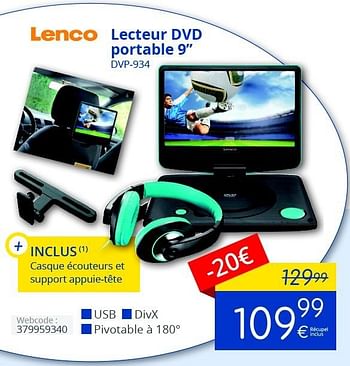 Promotions Lenco lecteur dvd portable 9`` dvp-934 - Lenco - Valide de 01/06/2016 à 30/06/2016 chez Eldi