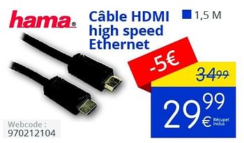 Promoties Câble hdmi high speed ethernet - Hama - Geldig van 01/06/2016 tot 30/06/2016 bij Eldi