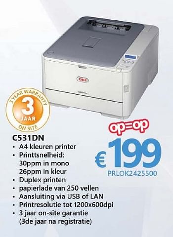 Promoties Oki printers c531dn - OKI - Geldig van 01/06/2016 tot 30/06/2016 bij Compudeals