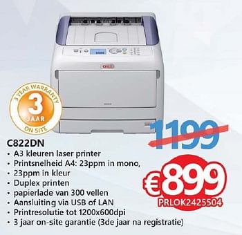 Promoties Oki printers c822dn - OKI - Geldig van 01/06/2016 tot 30/06/2016 bij Compudeals