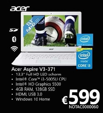 Promoties Acer aspire v3-371 - Acer - Geldig van 01/06/2016 tot 30/06/2016 bij Compudeals