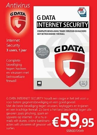 Promoties G data internet security - G Data - Geldig van 01/06/2016 tot 30/06/2016 bij Compudeals