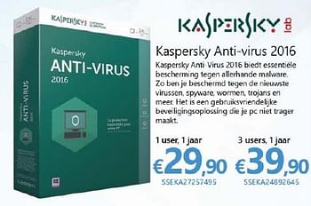 Promoties Kaspersky anti-virus 2016 - Kaspersky - Geldig van 01/06/2016 tot 30/06/2016 bij Compudeals