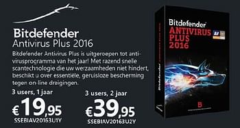 Promoties Bitdefender antivirus plus 2016 - Bitdefender - Geldig van 01/06/2016 tot 30/06/2016 bij Compudeals