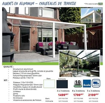 Promotions Auvents en aluminium - chauffages de terrasse - Produit maison - Dema - Valide de 01/05/2016 à 31/12/2016 chez Dema