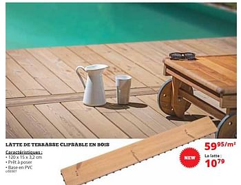 Promotions Latte de terrasse clipsable en bois - Produit maison - Dema - Valide de 01/05/2016 à 31/12/2016 chez Dema
