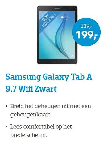 Promoties Samsung galaxy tab a 9.7 wifi zwart - Samsung - Geldig van 01/07/2016 tot 17/07/2016 bij Coolblue
