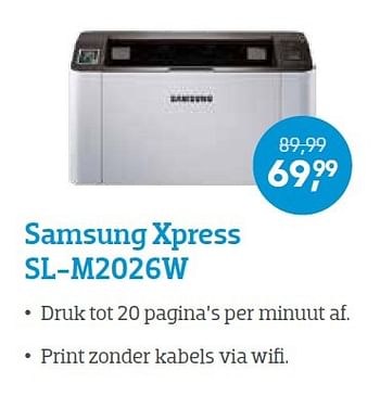 Promoties Samsung xpress sl-m2026w - Samsung - Geldig van 01/07/2016 tot 17/07/2016 bij Coolblue