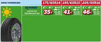 Promoties Enduro 816 performance 926 175-65r14 - Runway - Geldig van 08/07/2016 tot 07/08/2016 bij Auto 5