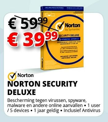 Promoties Norton security deluxe - Norton - Geldig van 01/07/2016 tot 31/07/2016 bij Auva