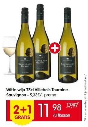 Promoties Witte wijn villebois touraine sauvignon - Witte wijnen - Geldig van 07/07/2016 tot 13/07/2016 bij Red Market